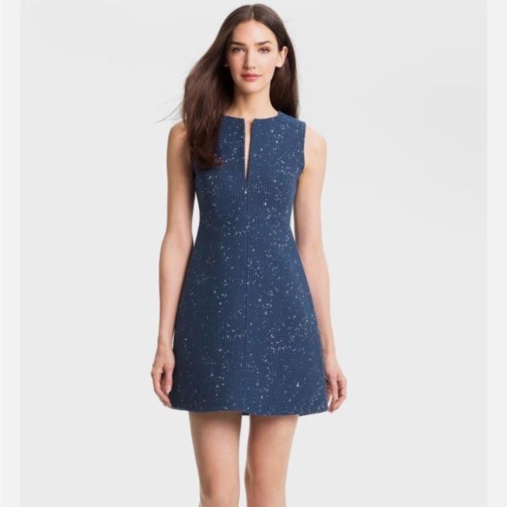 Diane Von Furstenberg Yvette Navy Painted Tweed‎ A Line Shift Dress Size 6